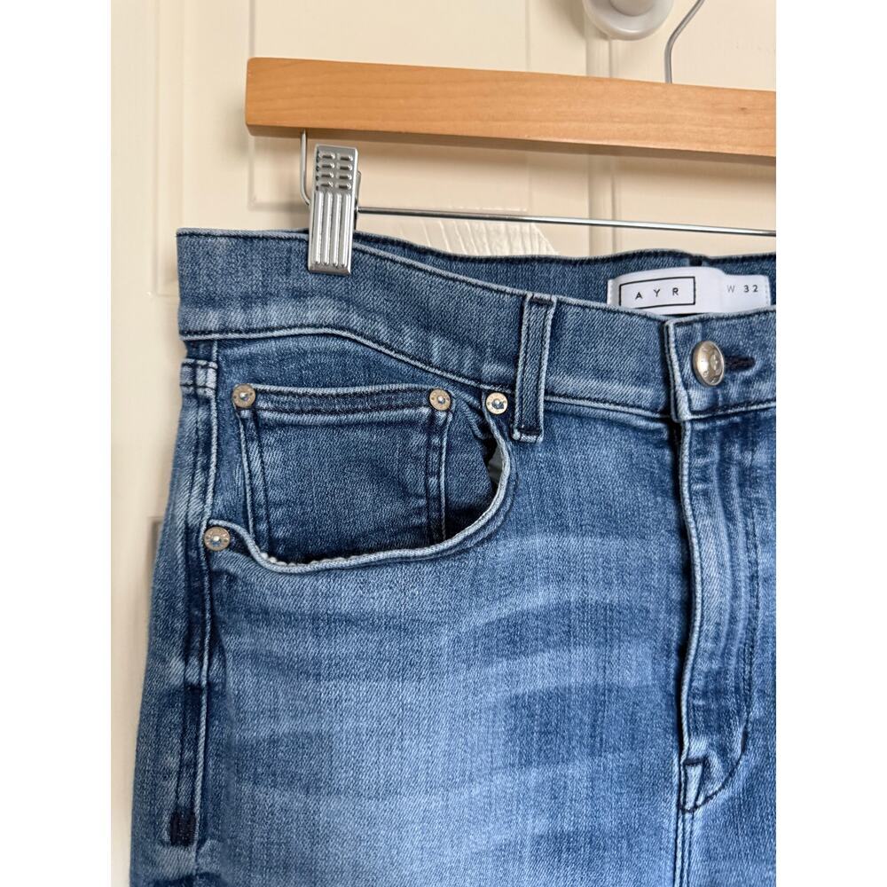 AYR The Bomb Pop Ankle Fray Straight Leg Jeans Classic Blue Wash Size 32 - Picture 5 of 14